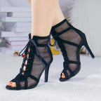 Bottines d'Été Femme Résille à Lacets, Bout Ouvert, vue 3