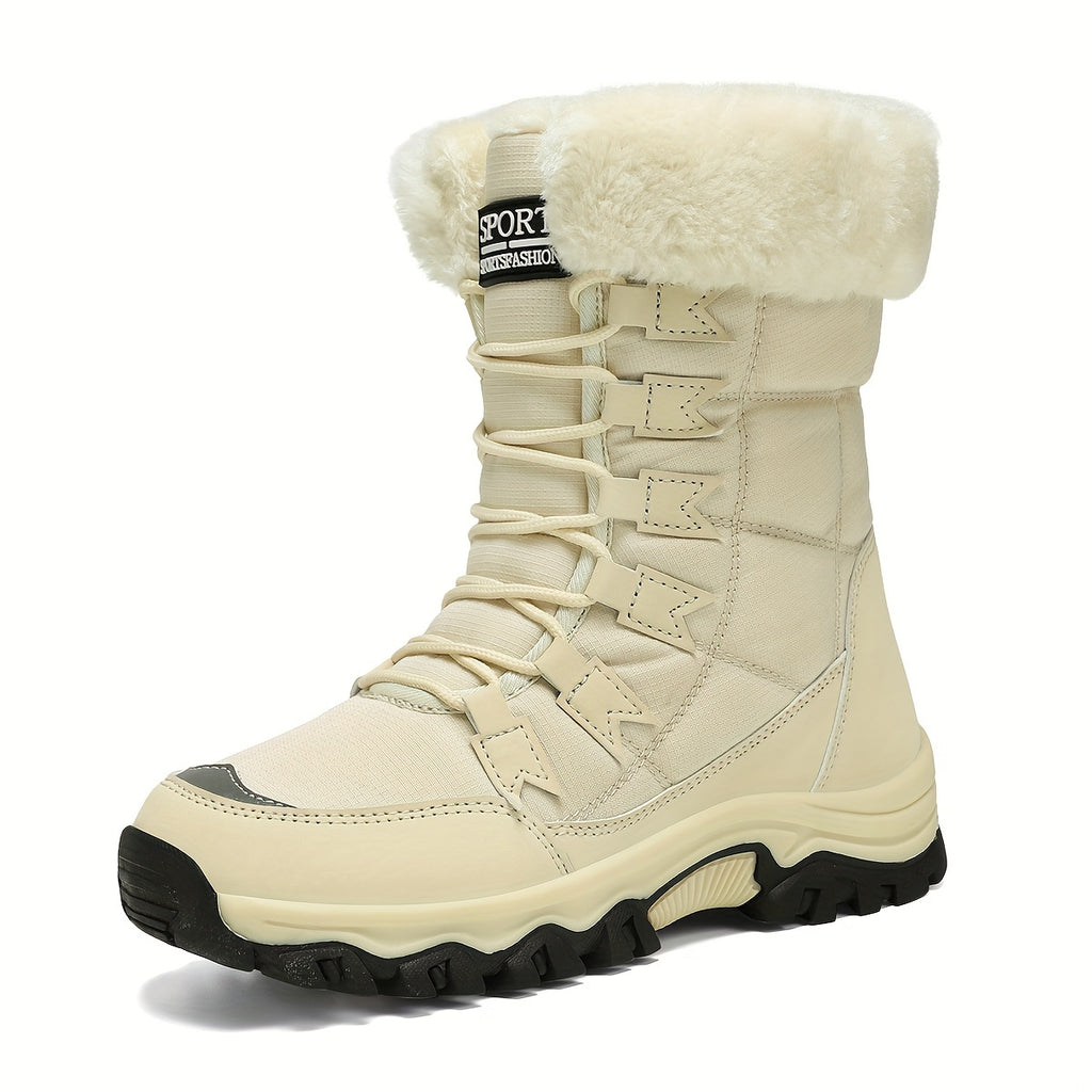 Bottes de Neige Femme, Tissu Enduit, Col Fourrure – coloris kaki