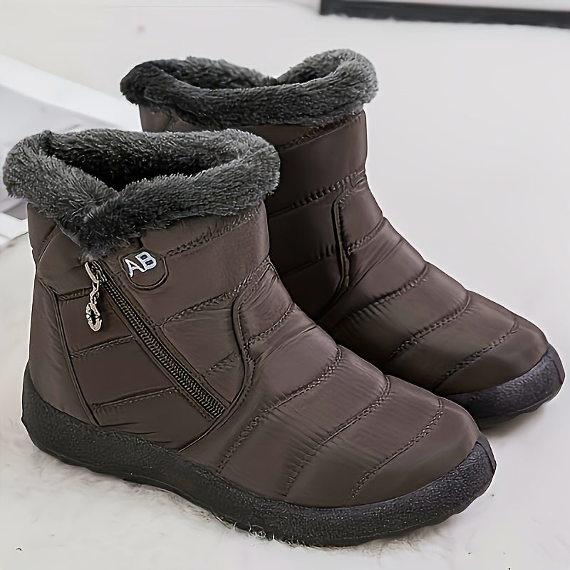 Bottes Femme Zippées, Col Fausse Fourrure, 5 Coloris – coloris brun