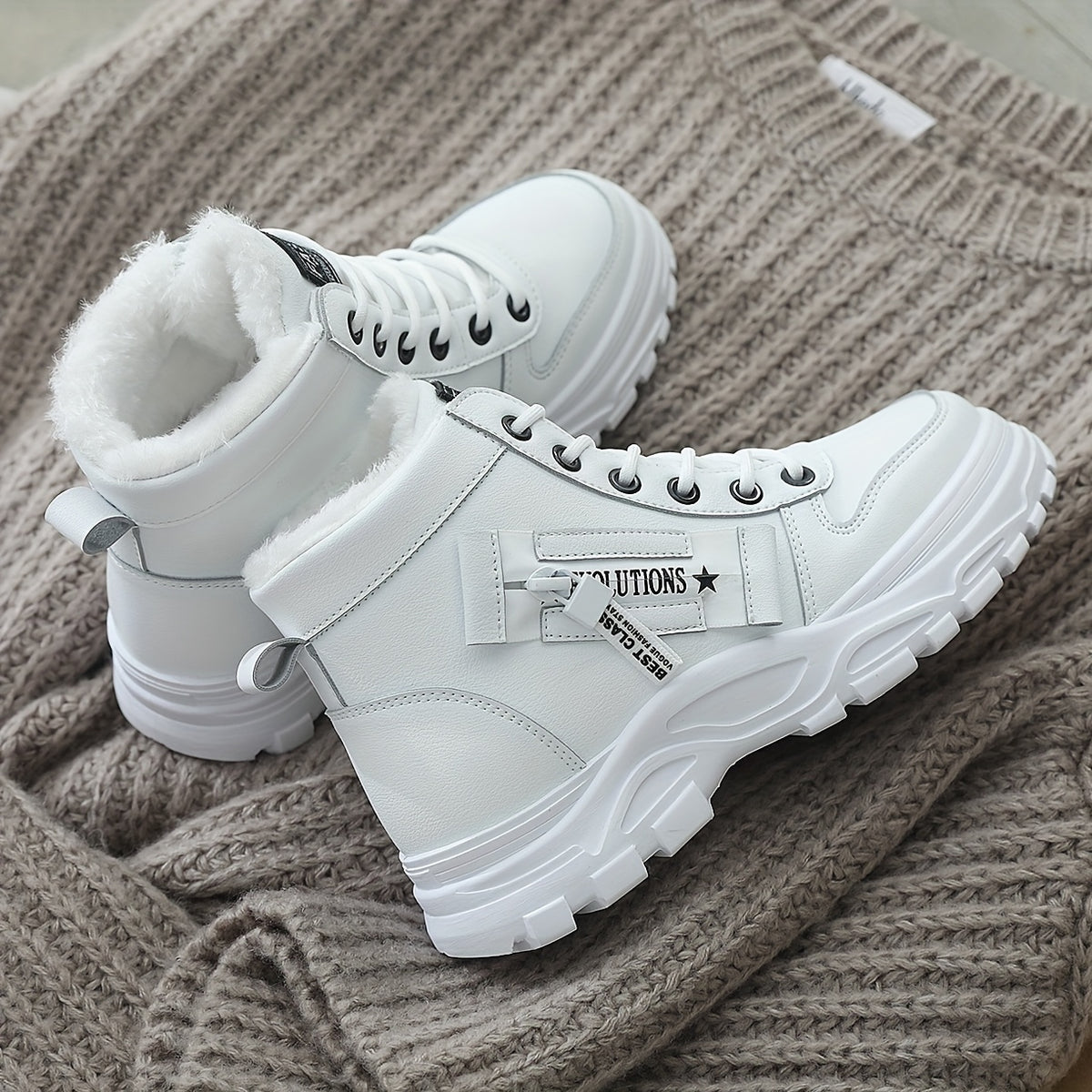 Bottes Plateforme Femme à Lacets, Col Fourrure, vue 3