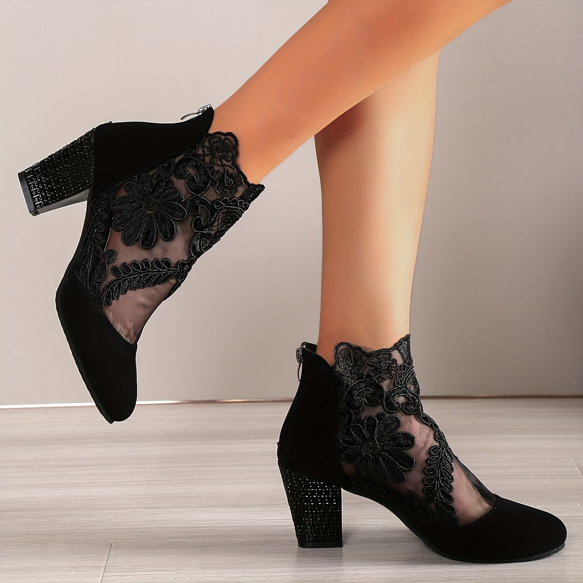 Bottines Femme Dentelle Florale sur Résille, vue 18