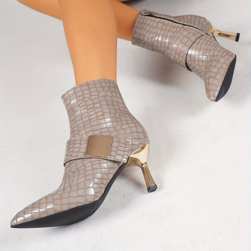 Bottines Femme Effet Croco ou Zèbre, Similicuir, Boucle Dorée, vue 2