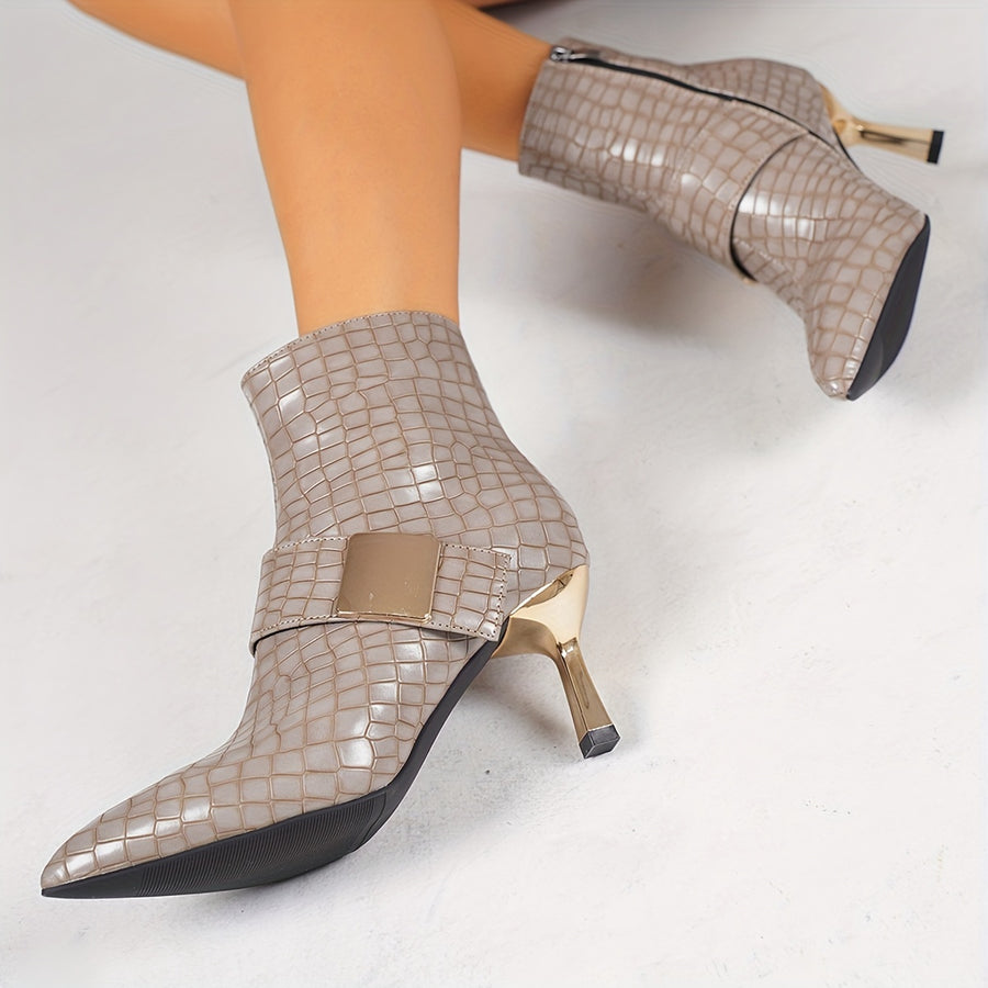 Bottines Femme Effet Croco ou Zèbre, Similicuir, Boucle Dorée, vue 2