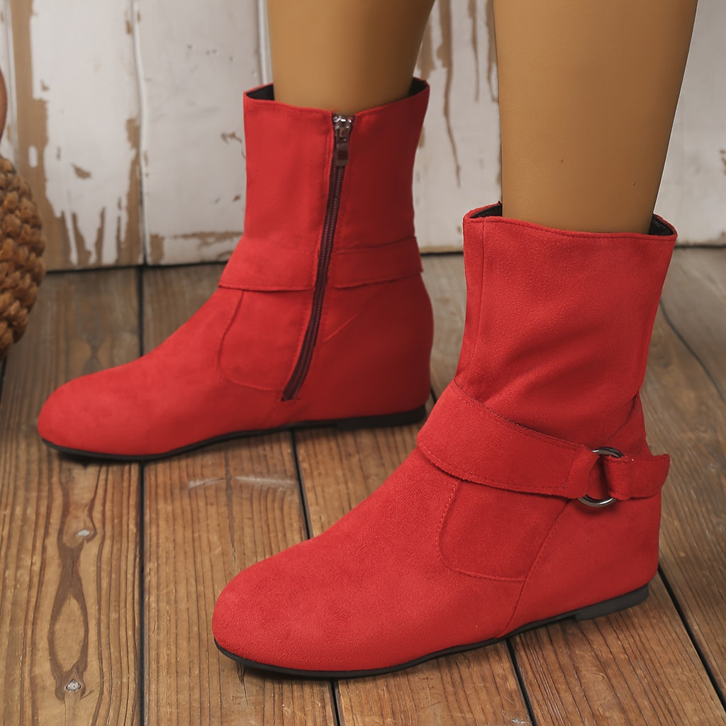 Bottines Femme Aspect Daim, Tige Froncée, Zip et Boucle, vue 15