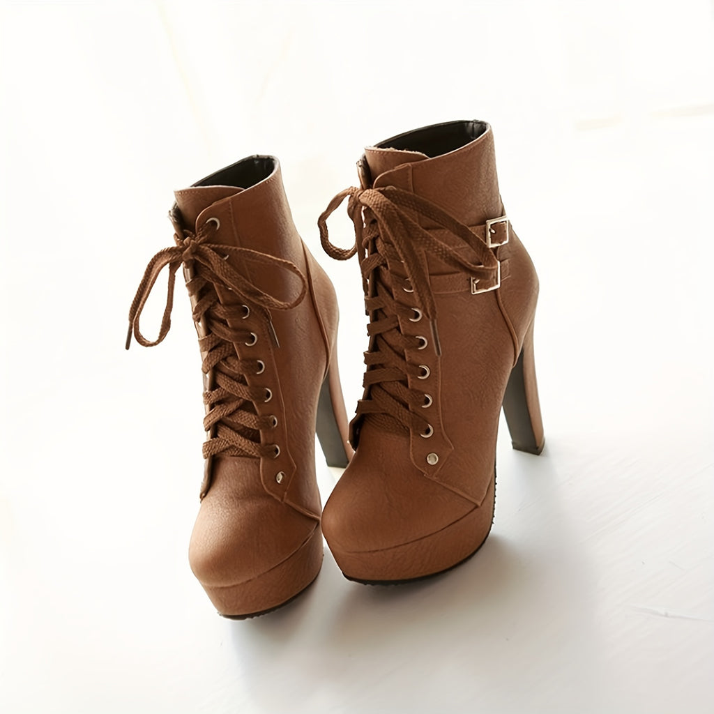 Bottines Plateforme Femme Similicuir, Lacets et Boucles, vue 5
