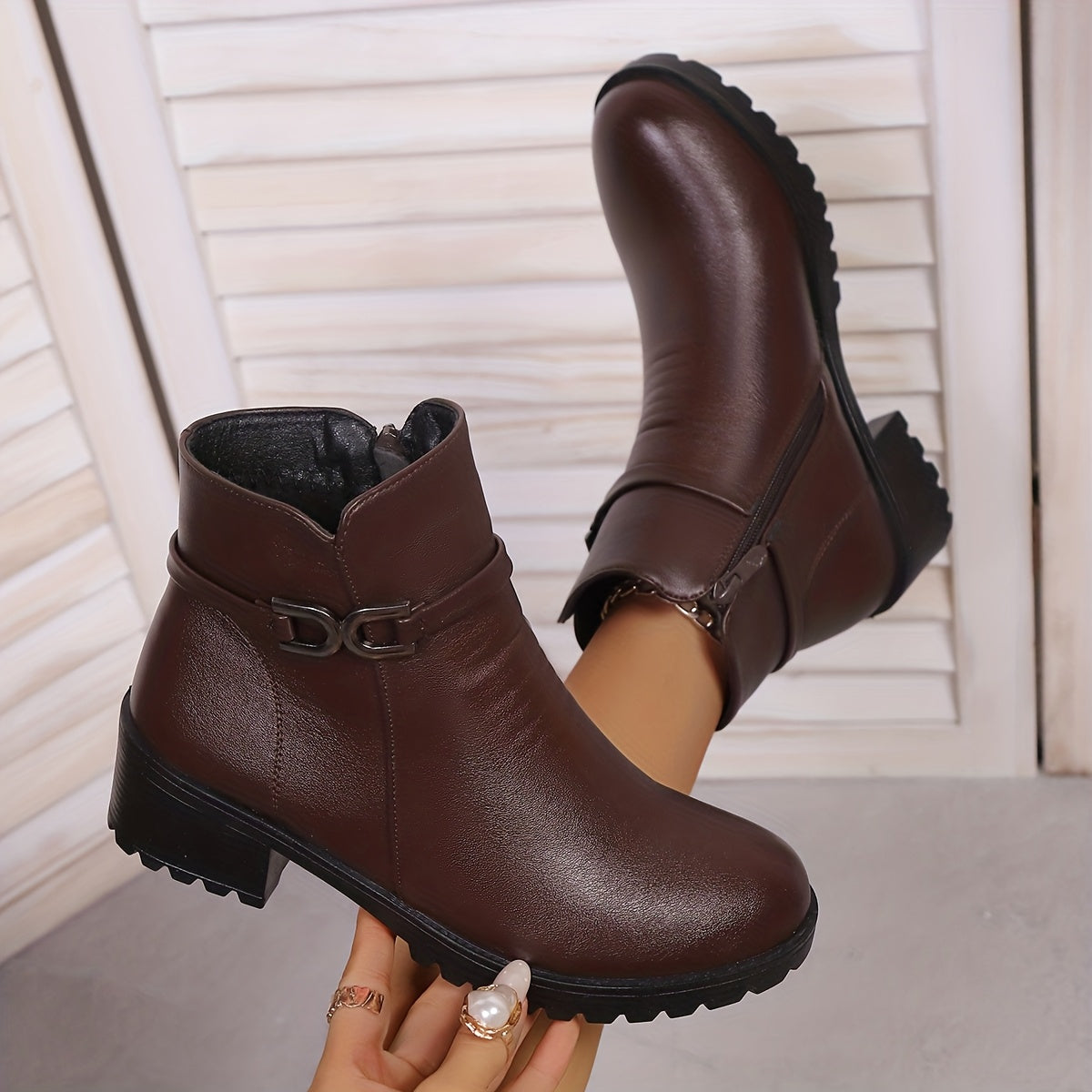 Bottines Femme Similicuir à Boucle, Talon Bloc, Zip, vue 6