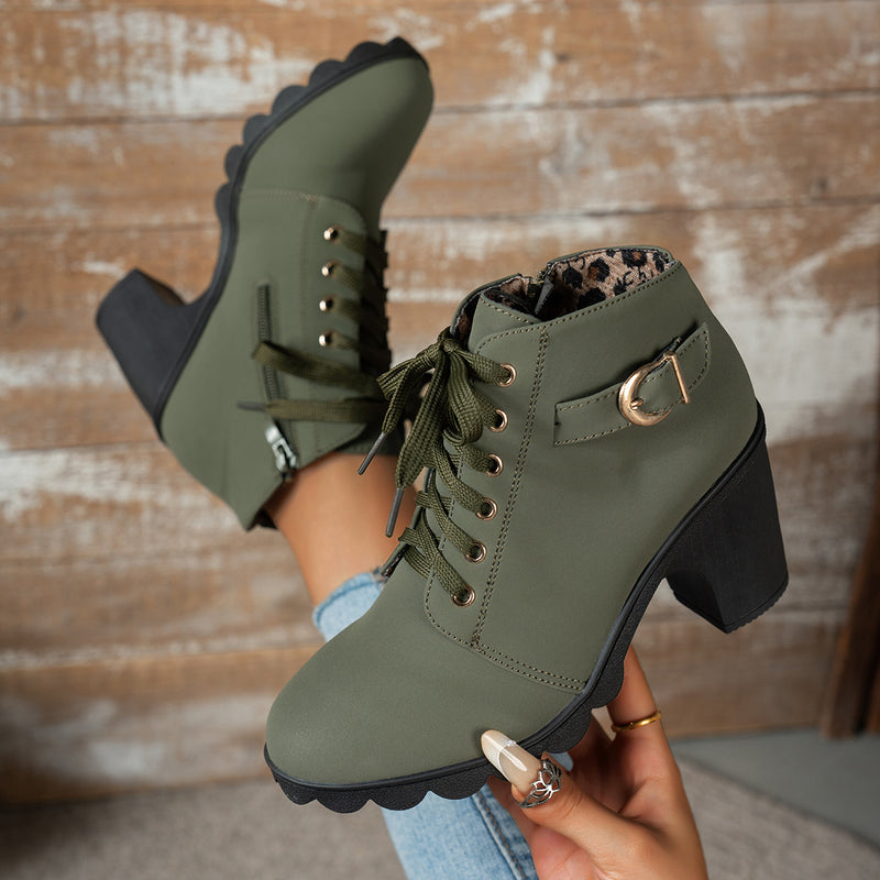 Bottines Femme à Lacets, Talon Bloc – coloris vert fougère