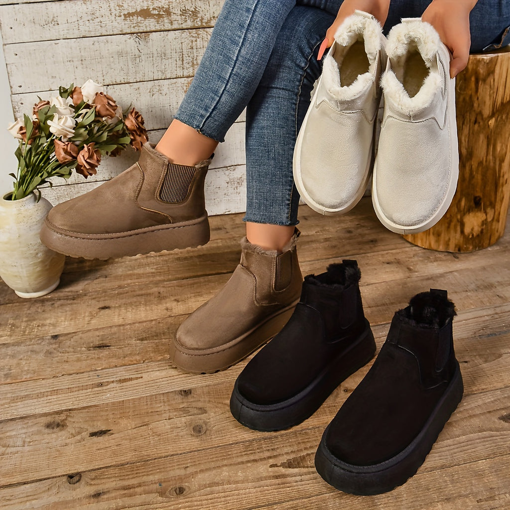 Bottines Chelsea Plateforme Femme, Col Fourrure