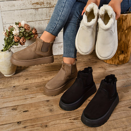 Bottines Chelsea Plateforme Femme, Col Fourrure