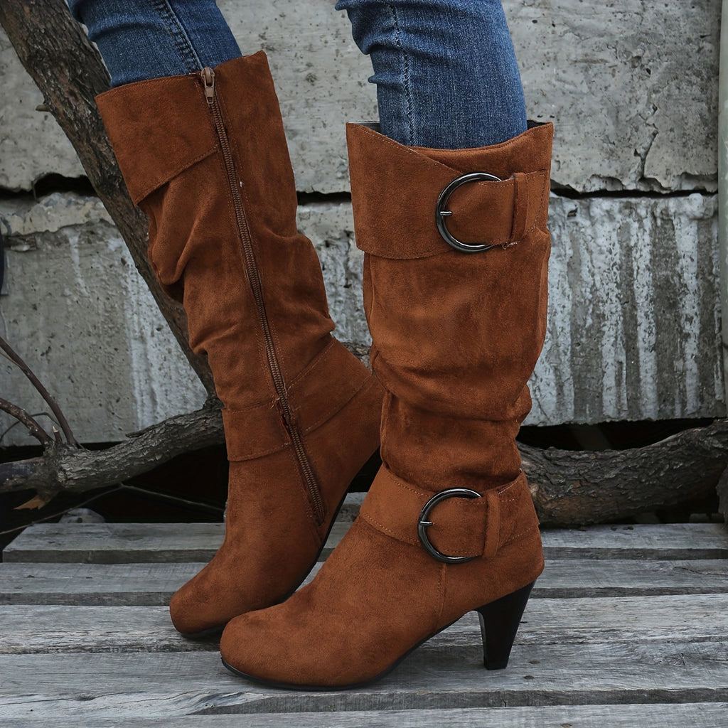 Bottes Femme Hautes, Brides à Boucle, Aspect Suédé, vue 7