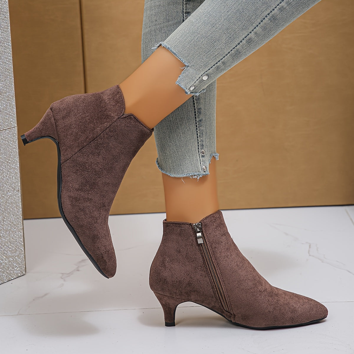 Bottines Femme Bout Pointu, Talon Kitten, 4 Coloris
