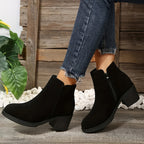 Bottines Femme Talon Bloc, Aspect Daim, Zip Latéral, vue 2