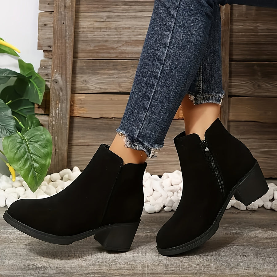 Bottines Femme Talon Bloc, Aspect Daim, Zip Latéral, vue 2