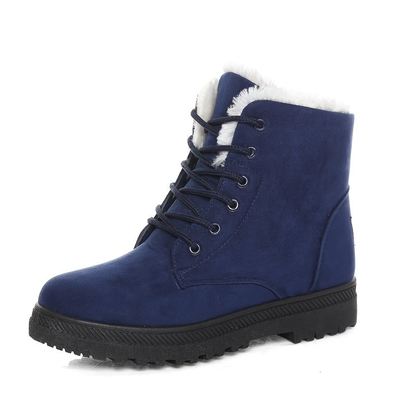 Bottes Fourrées Femme à Lacets, Aspect Daim, Col Peluche, vue 2