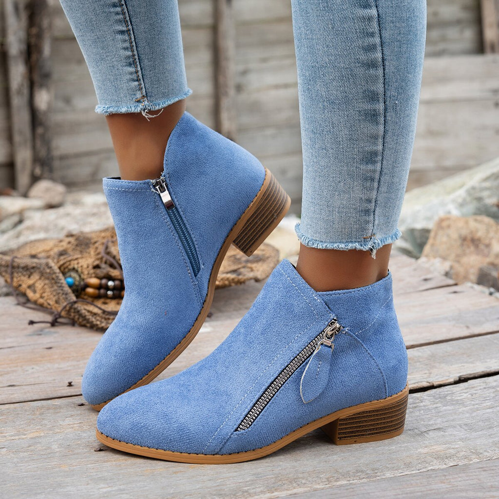 Bottines Femme Bout Pointu, Zip Décoratif – coloris bleu ciel