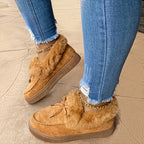 Chausson Botte Femme Plateforme, Col Fourrure – coloris brun