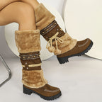 Bottes Hautes Femme en Tissu Effet Daim – coloris jaune marron