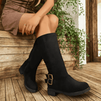 Bottes Hautes Femme Mollet Large, Aspect Daim, Fourrées – coloris noir