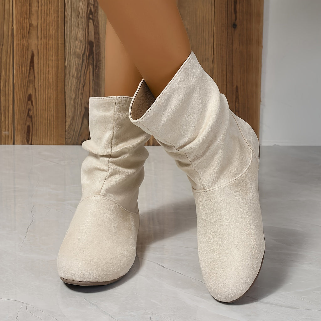 Bottines Femme Mi-Hautes, Talon Plat – coloris beige, vue 3