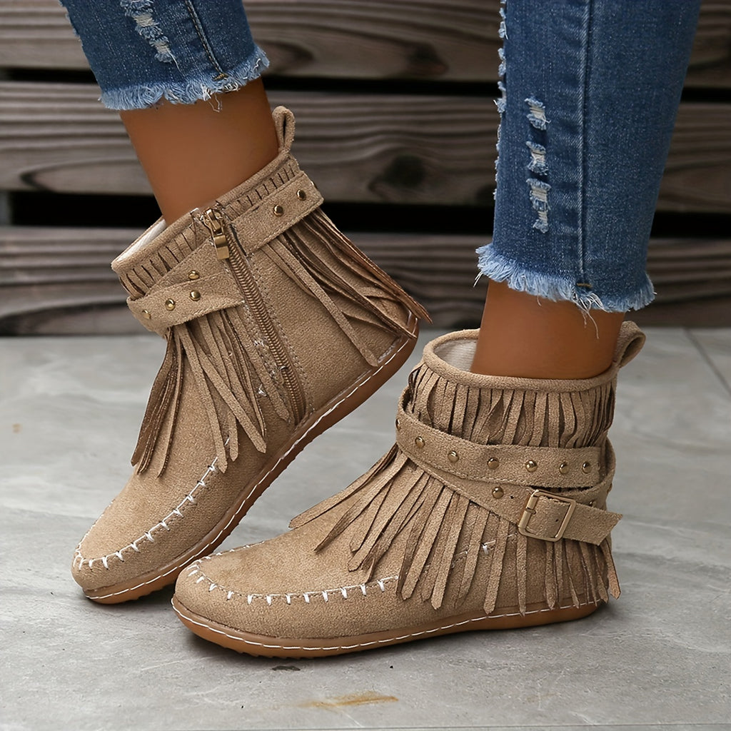Bottines Femme à Franges Cloutées, Zip
