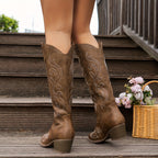 Bottes Cowboy Femme Hautes Brodées, Zip – coloris brun, vue 3