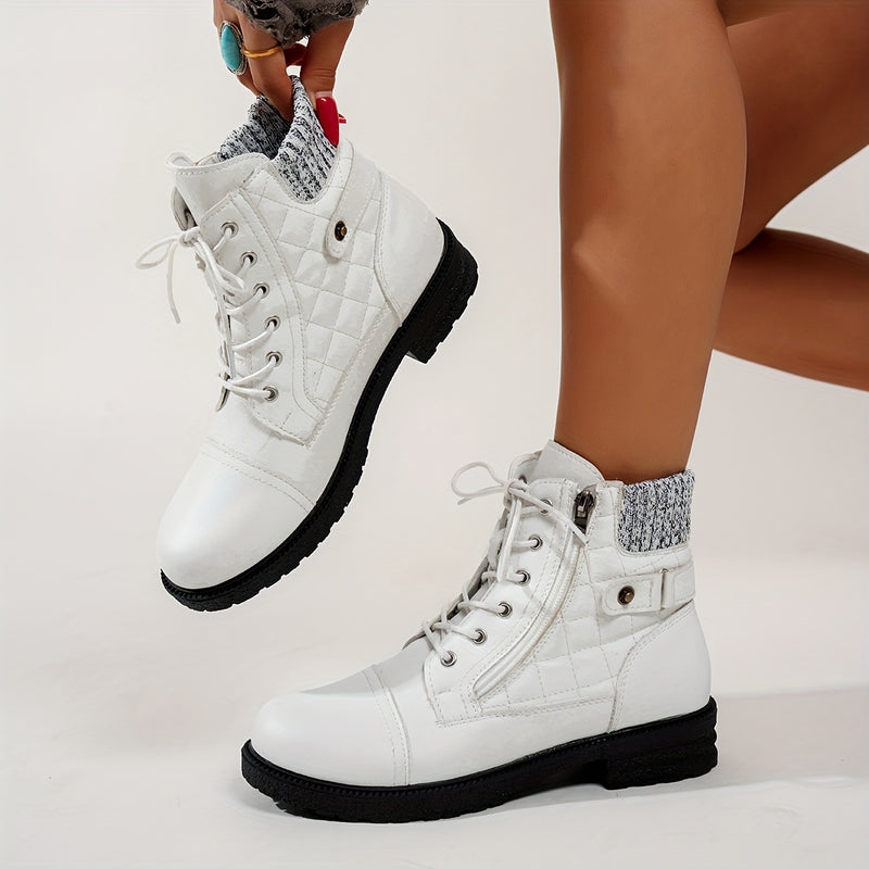 Bottes Femme Western Similicuir, Col Tricoté – coloris blanc