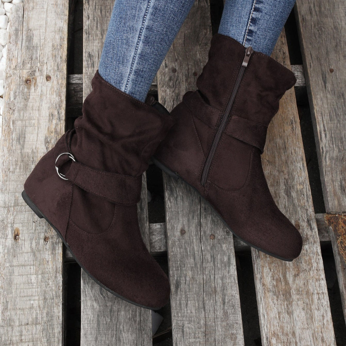 Bottines Femme Tissu, Fermeture à Boucle – coloris marron foncé