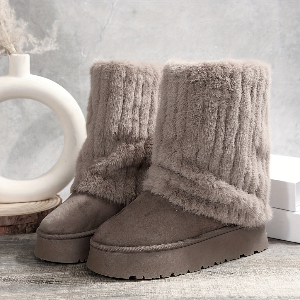 Bottes Fausse Fourrure Femme, Semelle Plateforme, Taupe – coloris brun olive