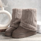 Bottes Fausse Fourrure Femme, Semelle Plateforme, Taupe – coloris brun olive