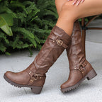 Bottes Motardes Femme Hautes, Similicuir Vieilli, Anneau – coloris café