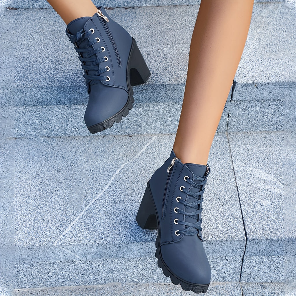 Bottines Femme Similicuir à Lacets, Talon Haut, vue 4