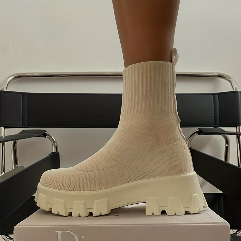 Bottines Femme Chelsea, Semelle Plateforme – coloris beige