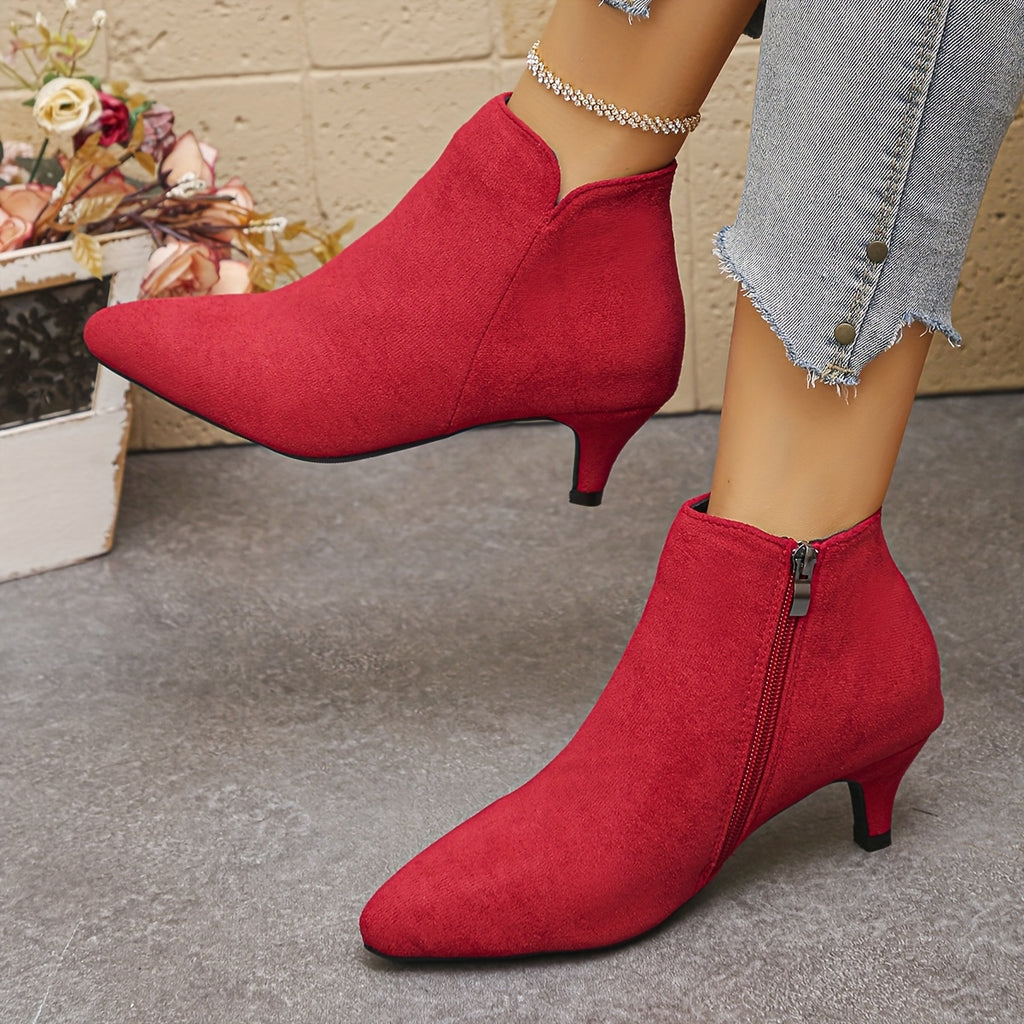 Bottines Femme Bout Pointu, Talon Kitten, 4 Coloris – coloris rouge, vue 3