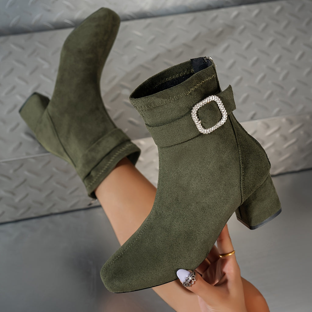 Bottines Femme Bout Carré, Talon Bloc – coloris vert