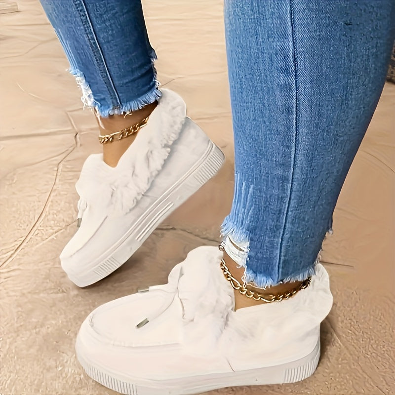 Chausson Botte Femme Plateforme, Col Fourrure – coloris blanc