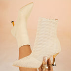 Bottes Chaussettes Femme Maille Texturée, Talon Doré – coloris blanc cassé