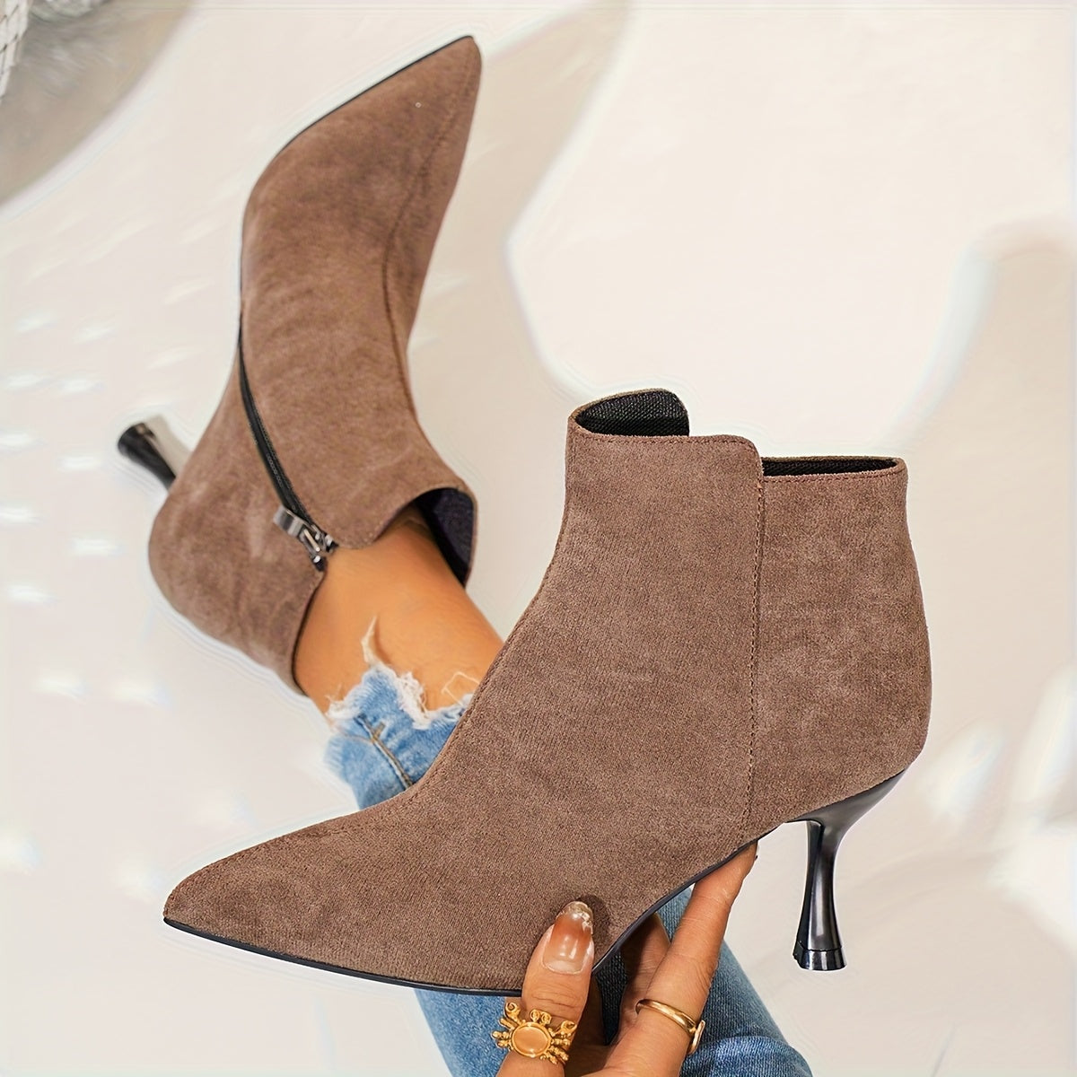 Bottines Talon Aiguille Femme, Bout Pointu, 6 Coloris – coloris marron foncé