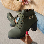 Bottines à Lacets Femme Similicuir, Talon Haut, Boucle – coloris vert armée