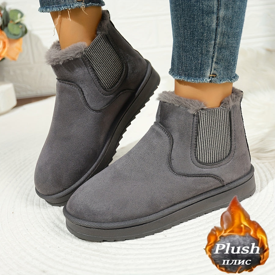 Bottines Chelsea Femme, Col Fausse Fourrure – coloris gris