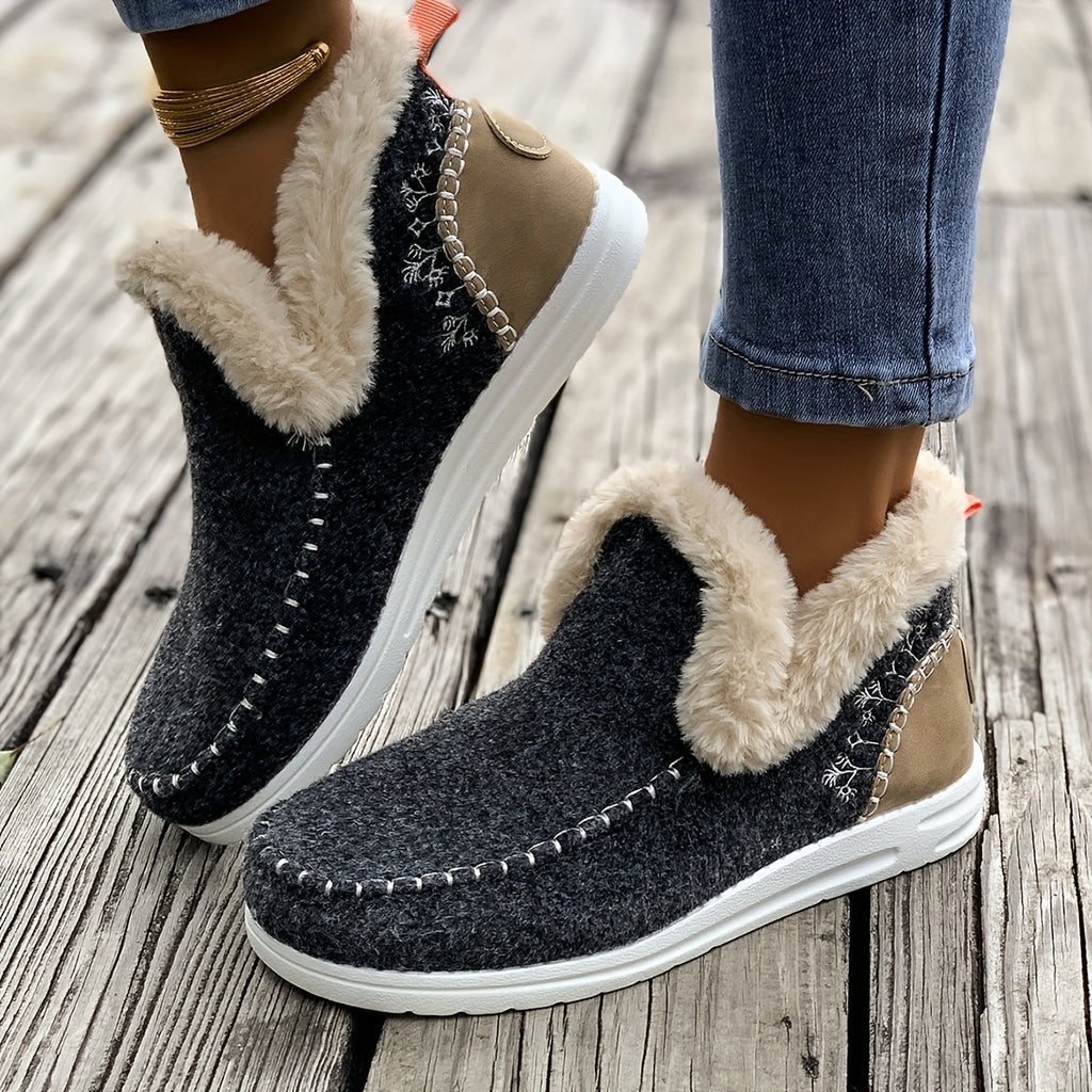 Bottines Femme Cheville, Flanelle, à Enfiler – coloris gris foncé