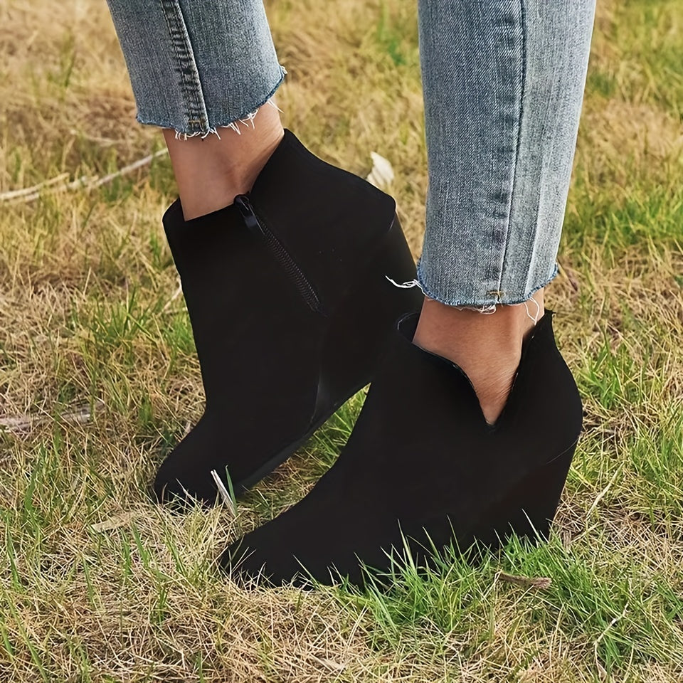 Bottines Femme Talon Compensé, Flanelle, vue 3