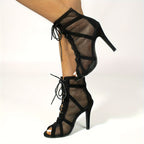 Bottines d'Été Femme Résille à Lacets, Bout Ouvert, vue 6
