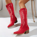 Bottes Cowboy Femme Brodées, Talon Bloc – coloris rouge, vue 2