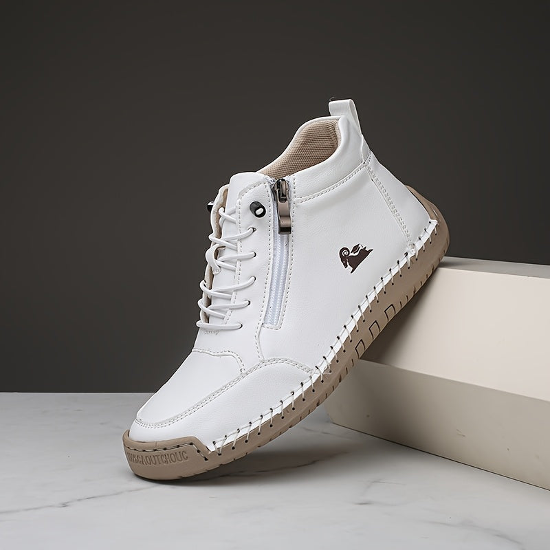 Bottines Plates Femme Similicuir, Lacets et Zip – coloris blanc
