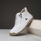 Bottines Plates Femme Similicuir, Lacets et Zip – coloris blanc