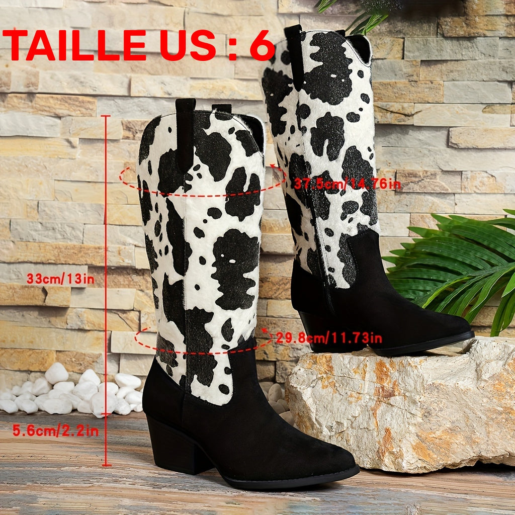 Bottes Cowboy Femme Brodées, Aspect Daim, Talon Bloc, vue 8