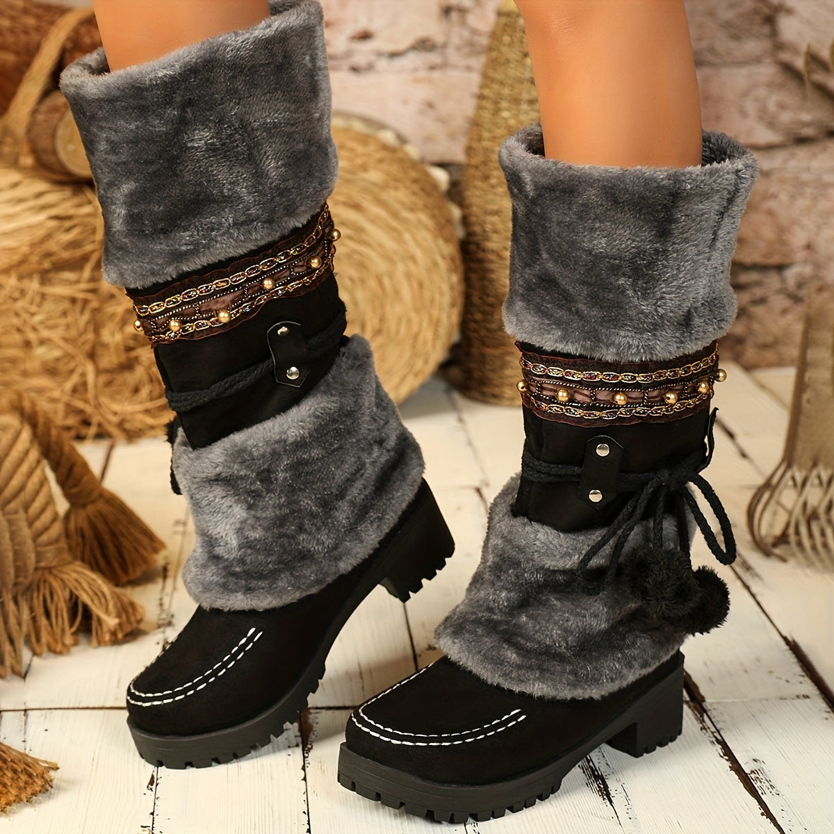 Bottes Hautes Femme en Tissu Effet Daim, vue 6