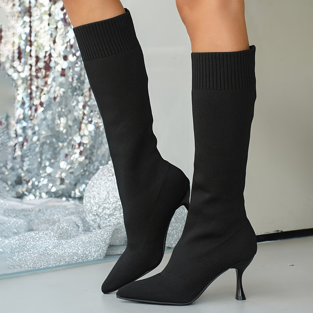 Bottes Hautes Femme en Maille, Talon Aiguille, 6 Coloris, vue 5