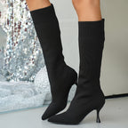 Bottes Hautes Femme en Maille, Talon Aiguille, 6 Coloris, vue 5