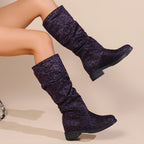 Bottes Hautes Femme Imprimé Léopard, Talon Bas – coloris léopard violet
